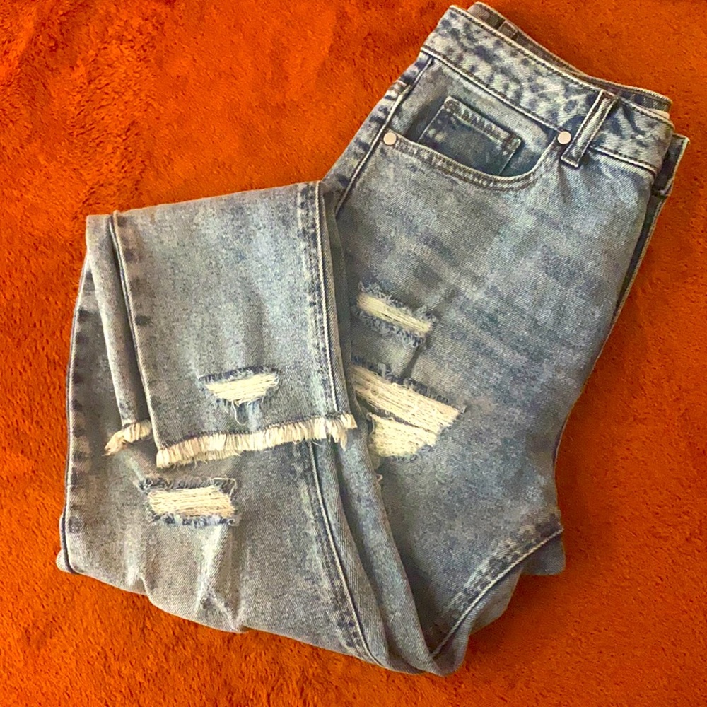 Blue, not stretch, size 9, high waist,